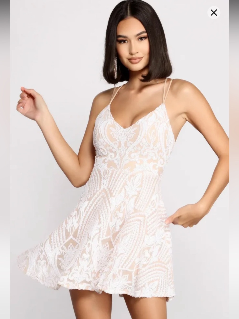 Windsor White Lace Mini Dress with Spaghetti Straps